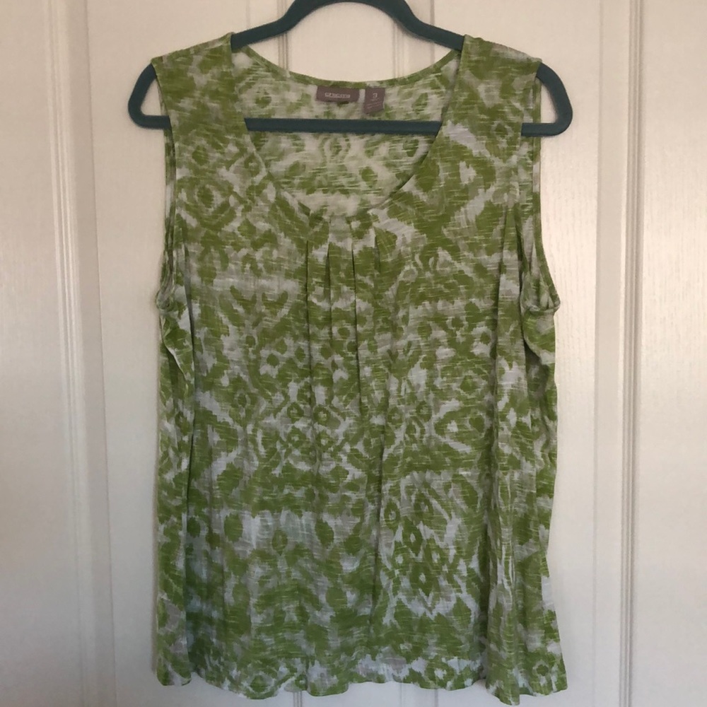 Chico’s Tank Top ~ Green Beige White ~ Size 3 (XL/16)